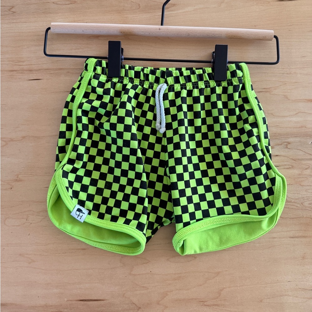 George Hats Neon Green Check Track Swim Shorts 3/4